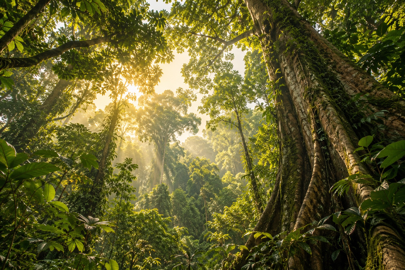 Illustration d’une canopée tropicale inspirée des paysages de Côte d’Ivoire